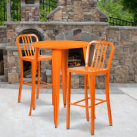 Flash Furniture CH-51090BH-2-30VRT-OR-GG 30" Round Metal Bar Table Set in Orange